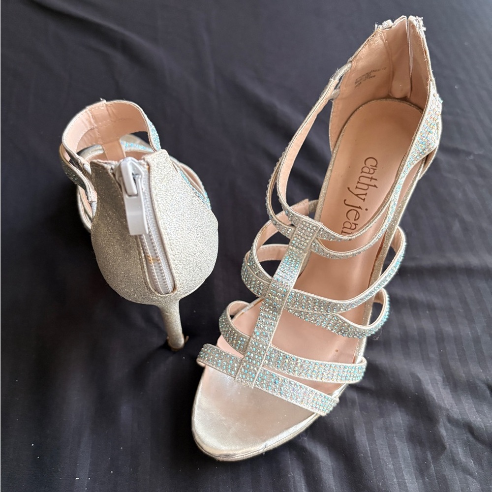 Cathy Jean Silver Rhinestone Strappy High Heels - Picture 6 of 6